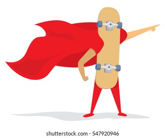 Cartoon illustration of skate super hero saving the day