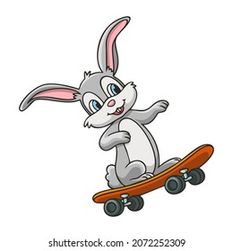 cartoon illustration skateboard bunny happy cute