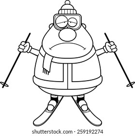 A cartoon illustration of a skiing man looking sad.