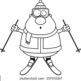 A cartoon illustration of a skiing man looking surprised.