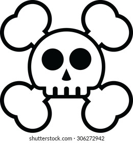 Cartoon illustration of a skull and bones set. 