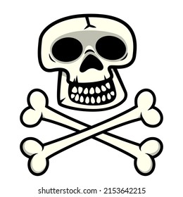 Cartoon illustration of skull and crossbone logo, jolly roger flag, best for sticker, decoration, and mascot with golden age of piracy themes