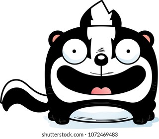 A cartoon illustration of a skunk happy and smiling.