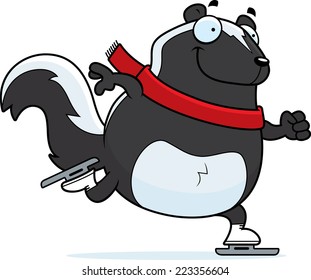 A cartoon illustration of a skunk ice skating.