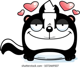 A cartoon illustration of a skunk with an in love expression.