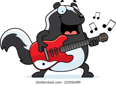 A cartoon illustration of a skunk playing an electric guitar.