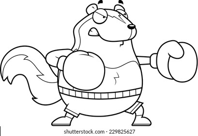 A cartoon illustration of a skunk punching with boxing gloves.