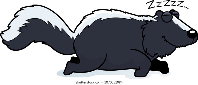 A cartoon illustration of a skunk sleeping.