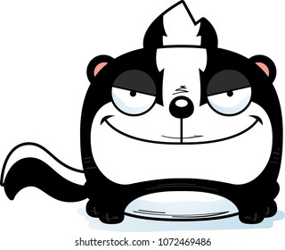 A cartoon illustration of a skunk with a sly expression.