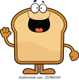 Cartoon illustration of a slice of bread with a happy expression. 