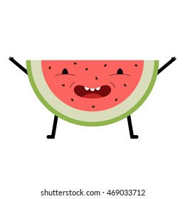 cartoon illustration of slice of happy smiling watermelon character
