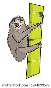 Cartoon illustration of a sloth character climbing