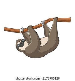 cartoon illustration a sloth is hanging on a tree casually to enjoy the hot sun in the morning