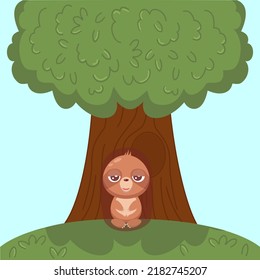 Cartoon illustration sloth sitting under the tree meditating inn meditation pose