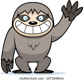 A cartoon illustration of a sloth waving.