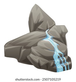 Cartoon illustration of a small, cascading waterfall flowing over rocks