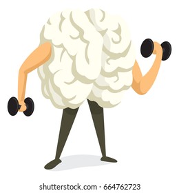 Cartoon illustration of smart brain studying or training