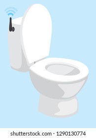 Cartoon illustration of smart toilet connecting to internet