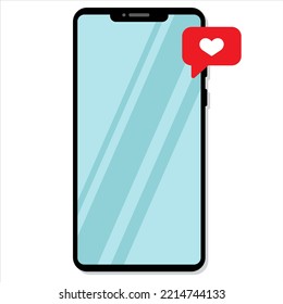 Cartoon illustration of smartphone. Love message. Vector illustration