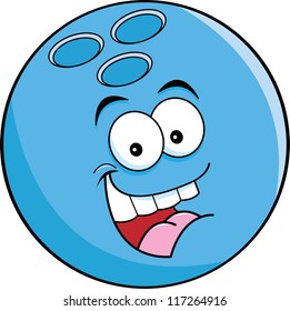 Cartoon illustration of a smiling bowling ball.