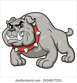 Cartoon illustration of smiling bulldog standing on white background