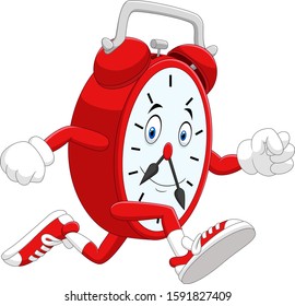 Cartoon illustration of smiling clock running