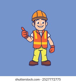 Cartoon Illustration of a Smiling Construction Worker with Thumbs Up