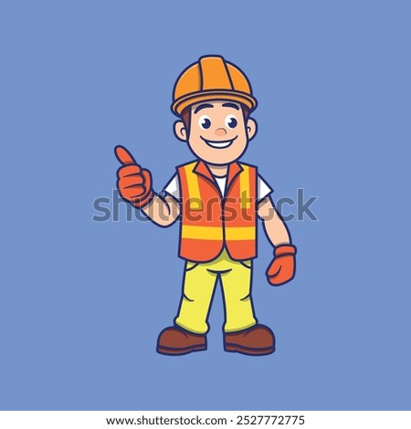 Cartoon Illustration of a Smiling Construction Worker with Thumbs Up