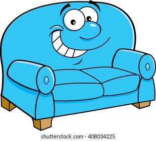 Cartoon illustration of a smiling couch.