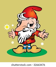 Cartoon illustration of a smiling elf.