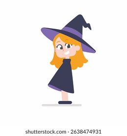 Cartoon Illustration of Smiling Girl in Witch Costume