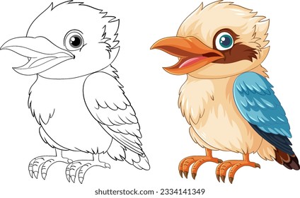 A cartoon illustration of a smiling Kookaburra bird, native to Australia, set against a white background illustration