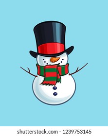 Cartoon Illustration of a Smiling Snowman. Vector Icon: Lines, Color, Shadows and Lights neatly in well-defined layers & groups