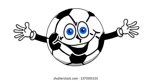 Cartoon Illustration of a Smiling Soccer Ball Ready to Go
