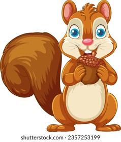 A cartoon illustration of a smiling squirrel holding an acorn, isolated on a white background