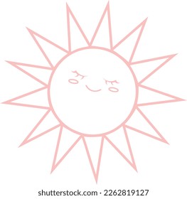 Cartoon illustration of smiling sun in pink color. vector for designs and prints for kids or teenagers.