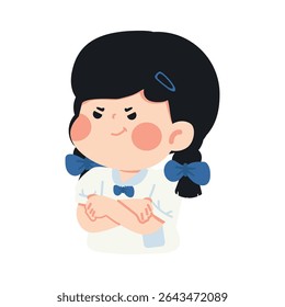 Cartoon Illustration of Smirking School Girl
