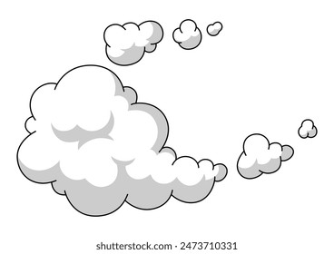Ilustración de dibujos animados de humo. Imagen cómica de vapor, nube o niebla.