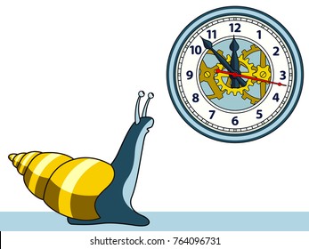 Cartoon illustration of the snail and clock