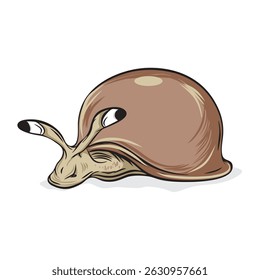 Cartoon illustration of a snail with a helmet-like shell