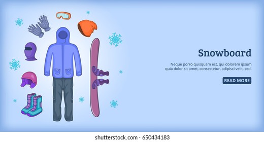 Cartoon illustration of snowboard banner man horizontal vector concept for web