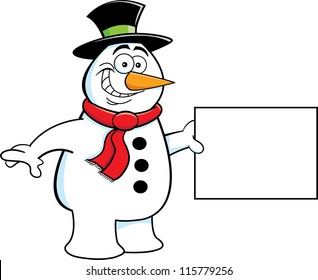 Cartoon Illustration of a Snowman Holding a Sign