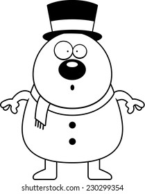 A cartoon illustration of a snowman looking surprised.