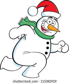 Cartoon illustration of a snowman running.