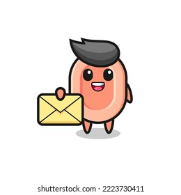 cartoon illustration of soap holding a yellow letter , cute style design for t shirt, sticker, logo element