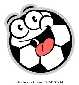 Cartoon illustration of soccer ball with happy facial expression, best for sticker, mascot, and logo with sport themes