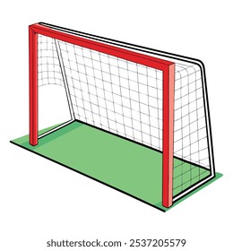 A cartoon illustration of a soccer goal, perfect for adding a sporty touch to your designs.  This fun and simple graphic is ideal for children's books, sports-themed projects.