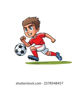 cartoon illustration of a soccer player chasing a ball