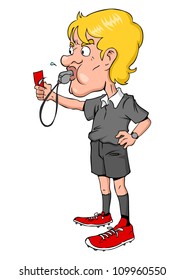 Cartoon illustration of a soccer referee