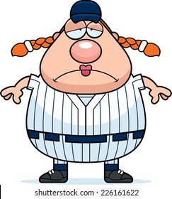 A cartoon illustration of a softball player looking tired.
